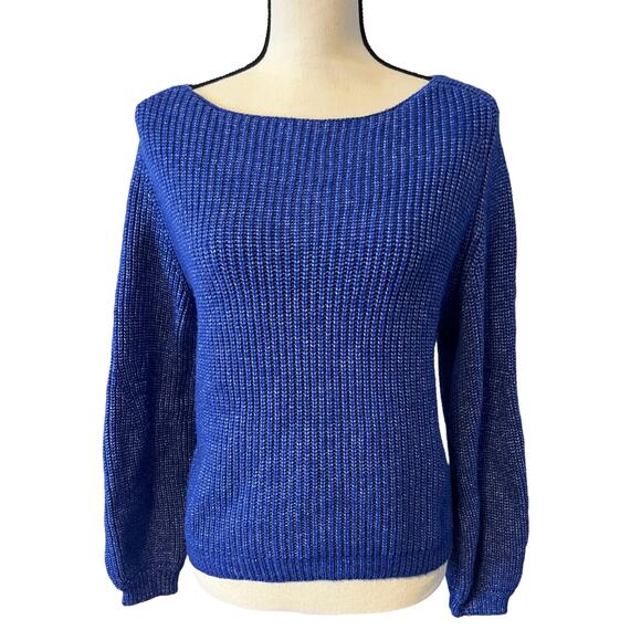 Gianni Bini GB Blue Cable Knit Pullover Long Sleeve Sweater Size Medium - Picture 1 of 4